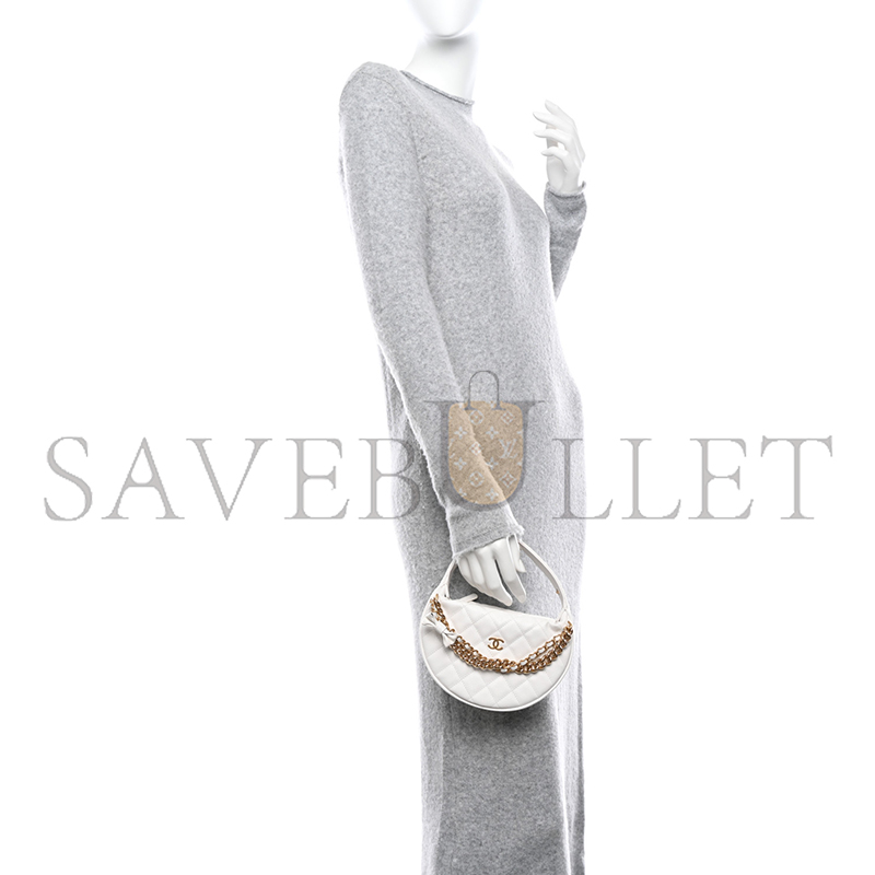 Ch*el shiny caviar quilted bow pouch hobo white 1470676 (19*13*4cm)