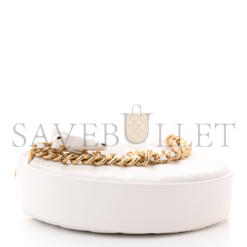 Ch*el shiny caviar quilted bow pouch hobo white 1470676 (19*13*4cm)