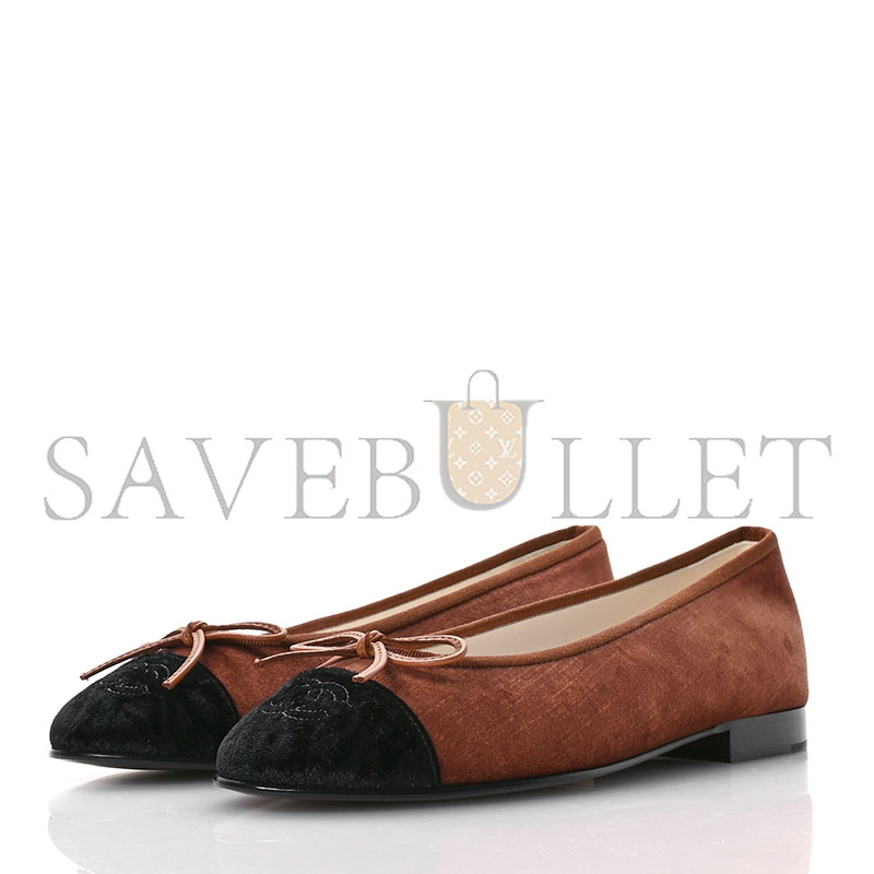 Ch*el velvet cap toe cc ballerina flats 38 brown black 1672122
