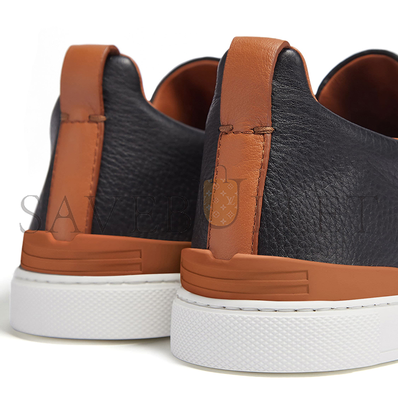 ZEGNA BLACK DEERSKIN AND LEATHER TRIPLE STITCH™ SNEAKERS LHCVO