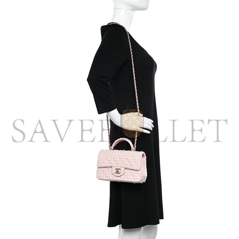 Ch**el tweed quilted mini top handle rectangular flap light pink 1386916 (20*12*6cm)
