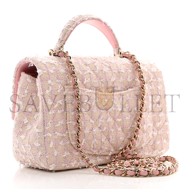 Ch**el tweed quilted mini top handle rectangular flap light pink 1386916 (20*12*6cm)