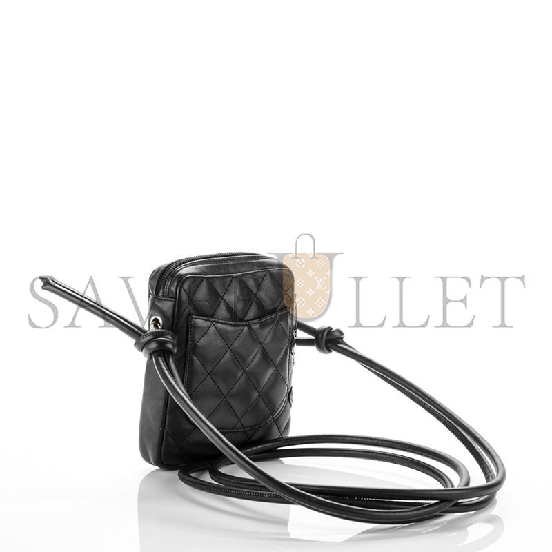 Ch**el calfskin quilted small cambon messenger black 176151 (15*13*3.5cm)