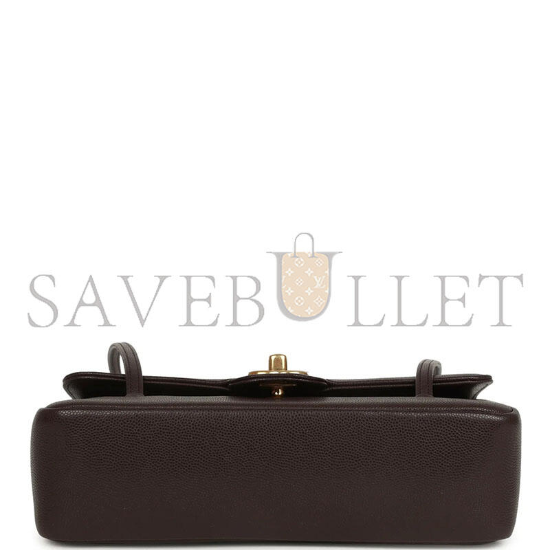 Ch**el MASTER SMALL PREPPY COCO FLAP BAG DARK BROWN SHINY CAVIAR BRUSHED GOLD HARDWARE (22*15*5cm)