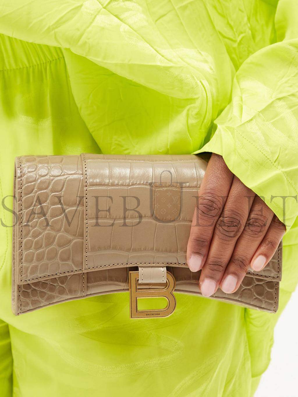 Ba*len*cia*ga brown hourglass crocodile-effect leather cross-body bag matchesfashion us (19.4*11*4.8cm)