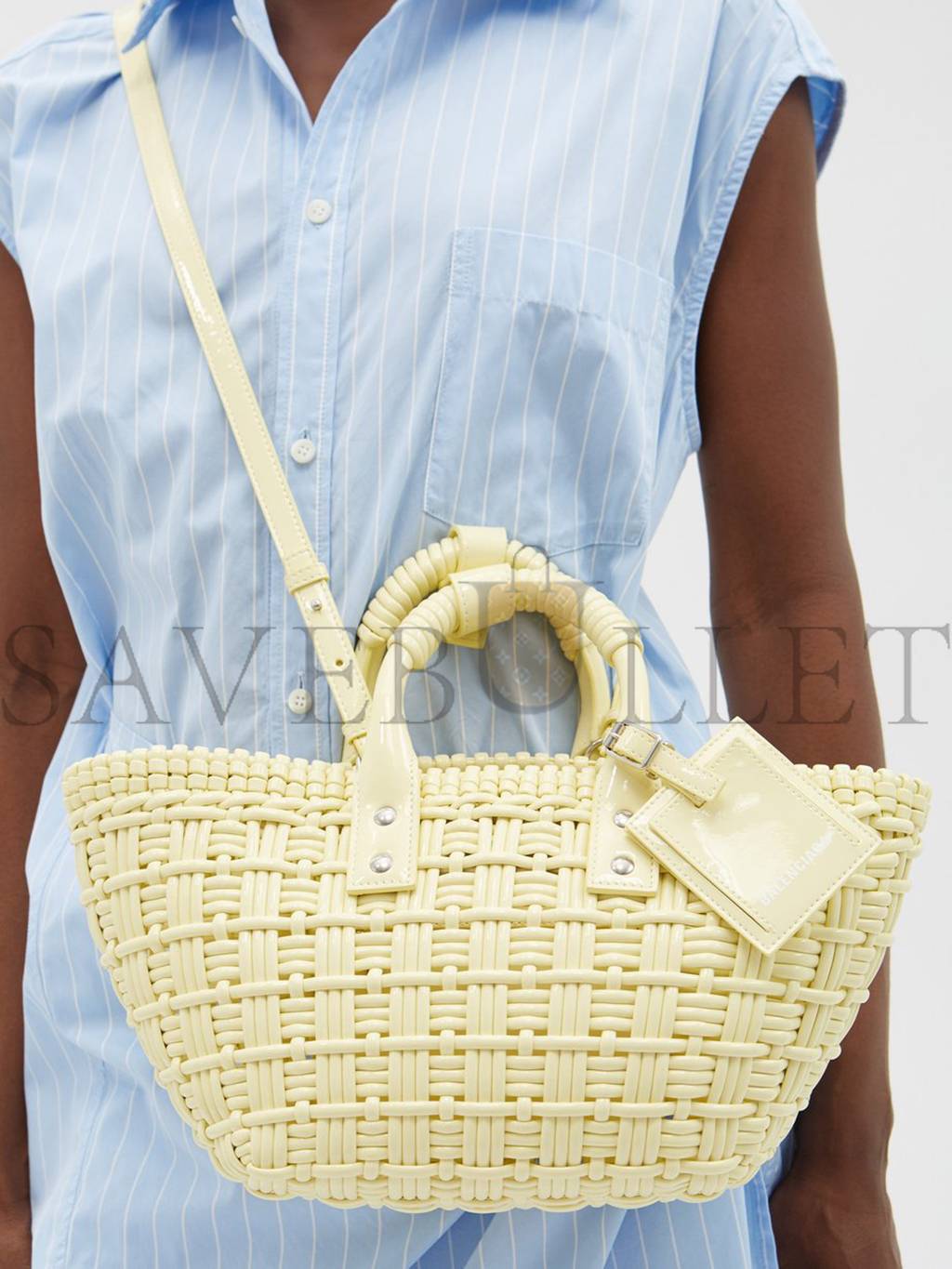 Ba*len*cia*ga yellow bistro xs woven faux-leather basket bag matchesfashion us (22*20*12.5cm)