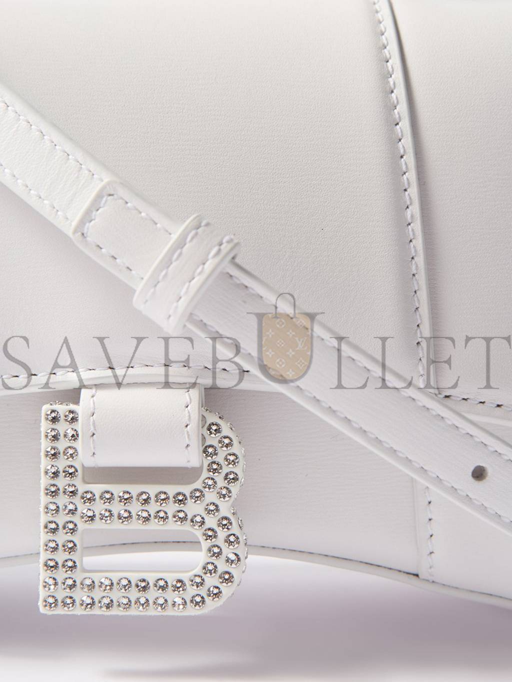 Ba*len*cia*ga white hourglass xs crystal-logo leather bag matchesfashion us (19*11.5*7.5cm)