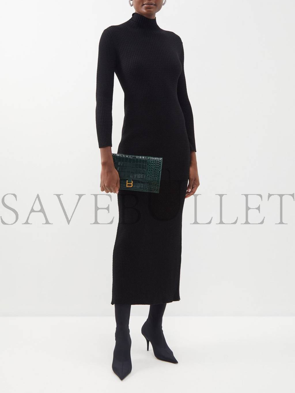Ba*len*cia*ga green hourglass croc-embossed leather pouch matchesfashion us (27*16cm)
