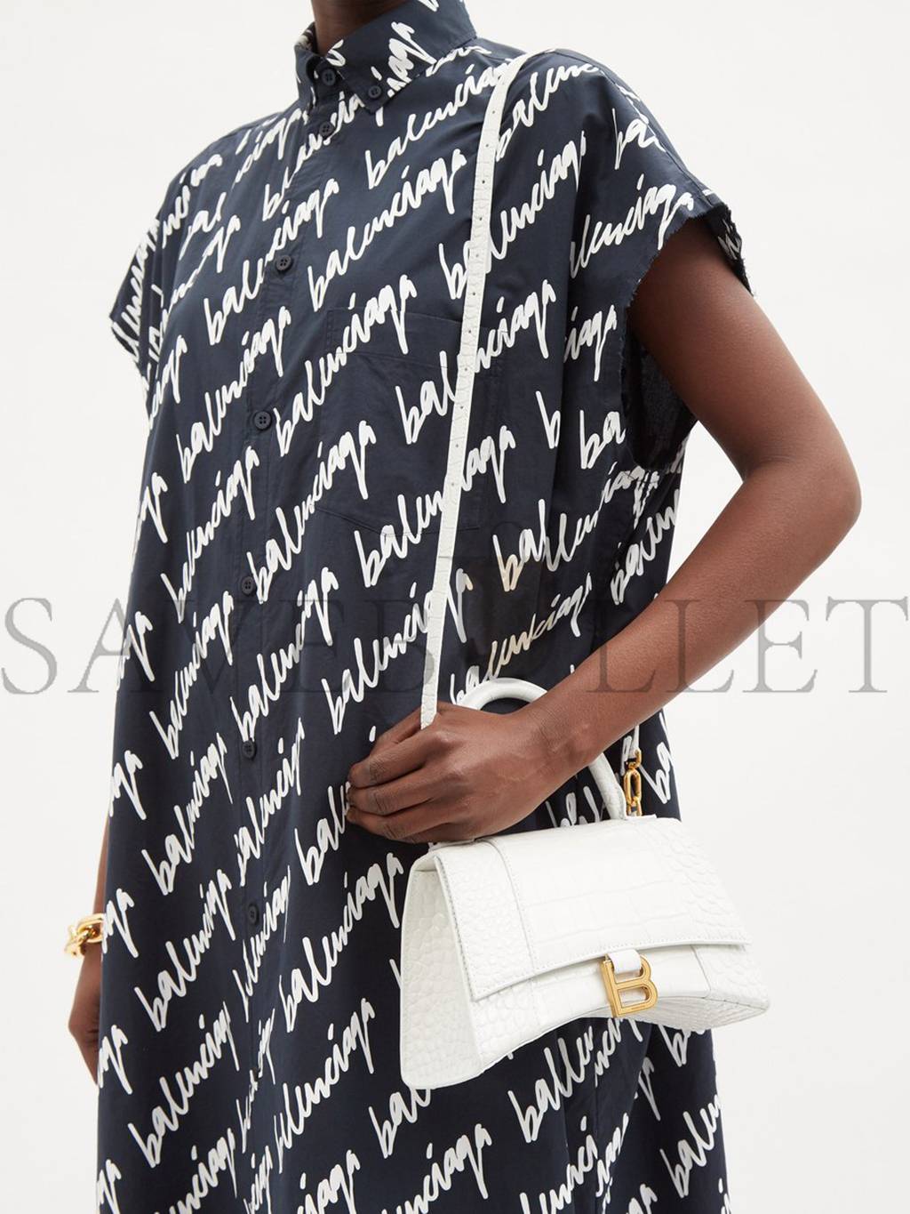 Ba*len*cia*ga white hourglass s crocodile-effect leather bag matchesfashion us (22.5*15*10cm)