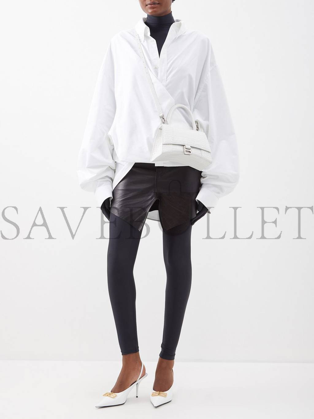 Ba*len*cia*ga white hourglass s crocodile-effect leather bag matchesfashion us (22.8*15.2*9cm)