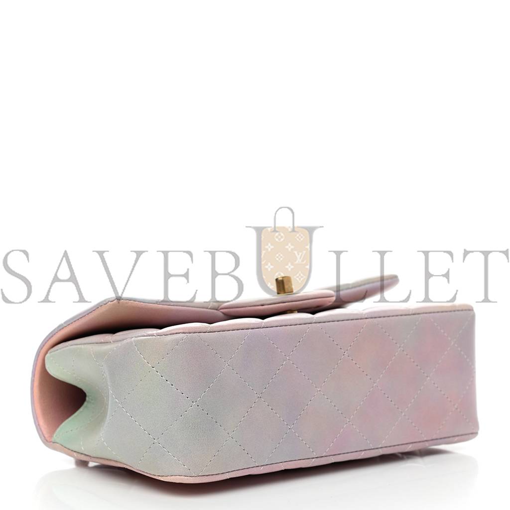 Ch*el lambskin quilted ombre mini top handle rectangular flap pink multicolor gold hardware (20*13*6cm)