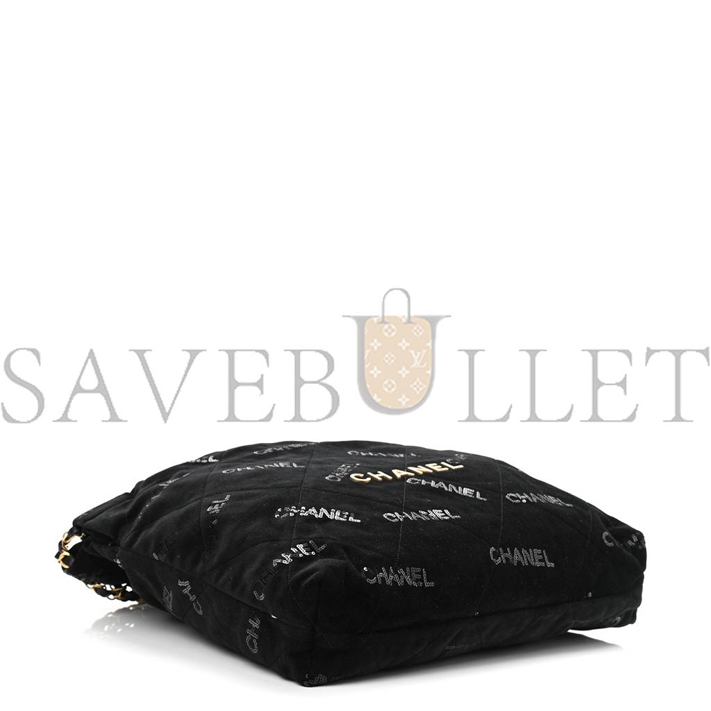 Ch*el velvet sequin quilted Ch*el 22 black gold hardware (37*35*7cm)
