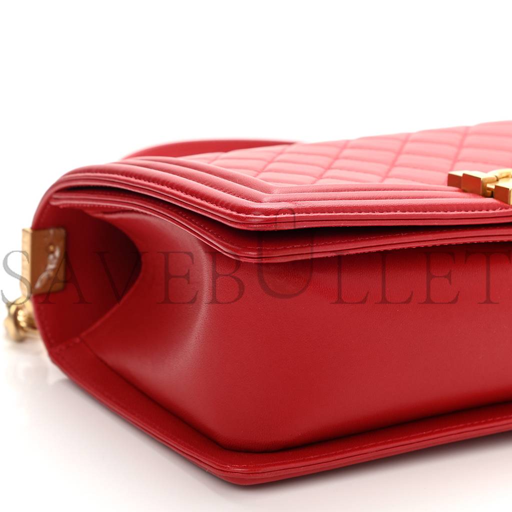 Ch*el lambskin quilted medium boy flap red gold hardware (25*15*8cm)