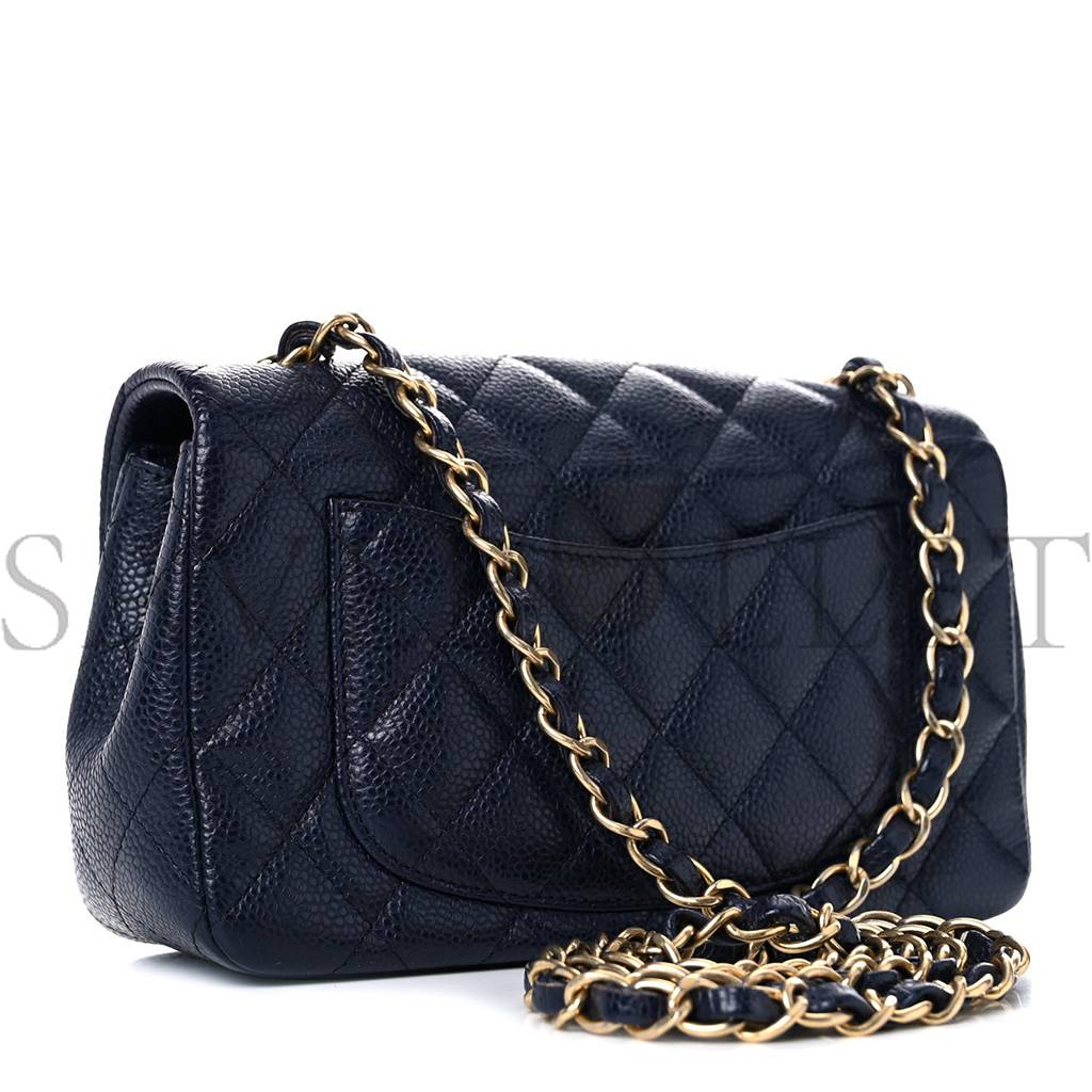 Ch*el caviar quilted mini rectangular flap navy gold hardware (20.3*12.7*6.4cm)