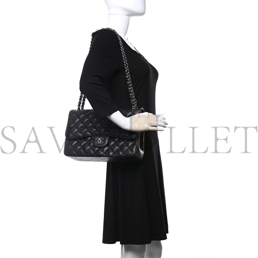 Ch*el caviar quilted jumbo double flap black silver hardware (30*20*9cm)