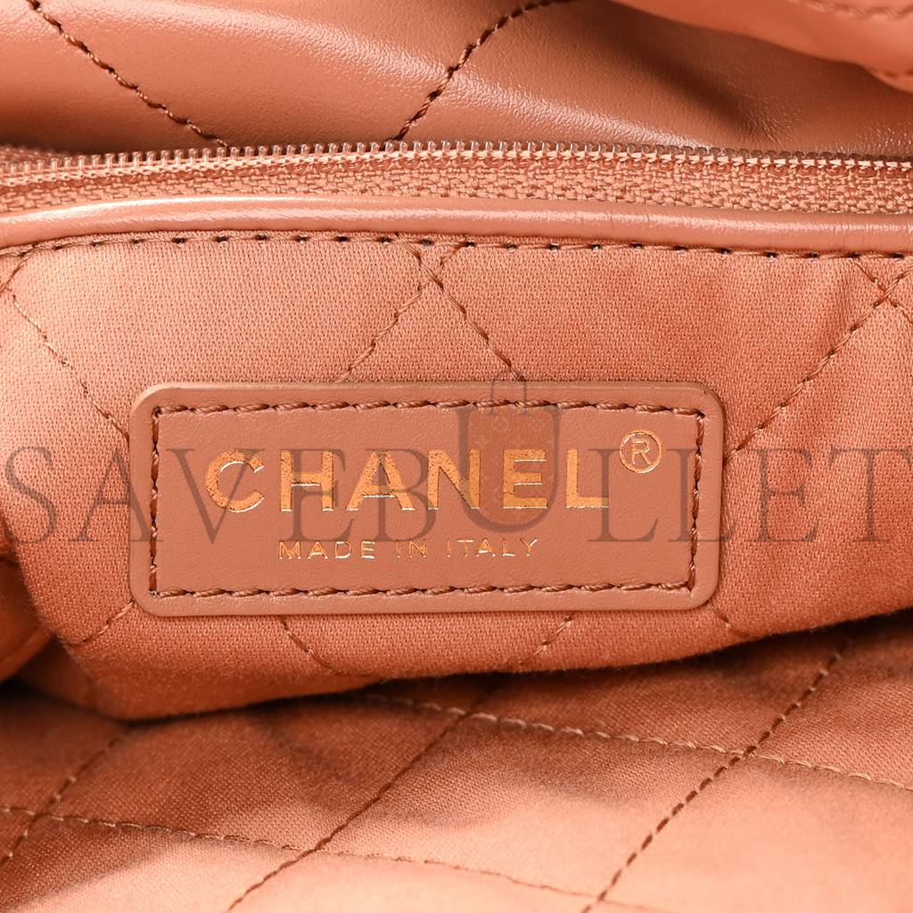 Ch*el shiny calfskin quilted Ch*el 22 camel gold hardware (37*35*7cm)
