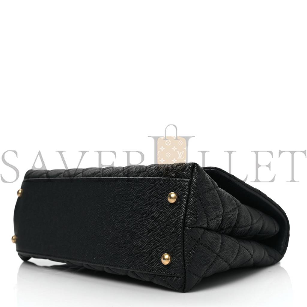 Ch*el caviar lizard embossed quilted small coco handle flap black gold hardware (29*18*11cm)