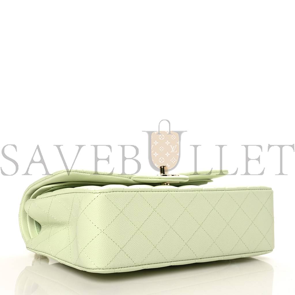 Ch*el caviar quilted small double flap light green rose gold hardware (23*14*6cm)