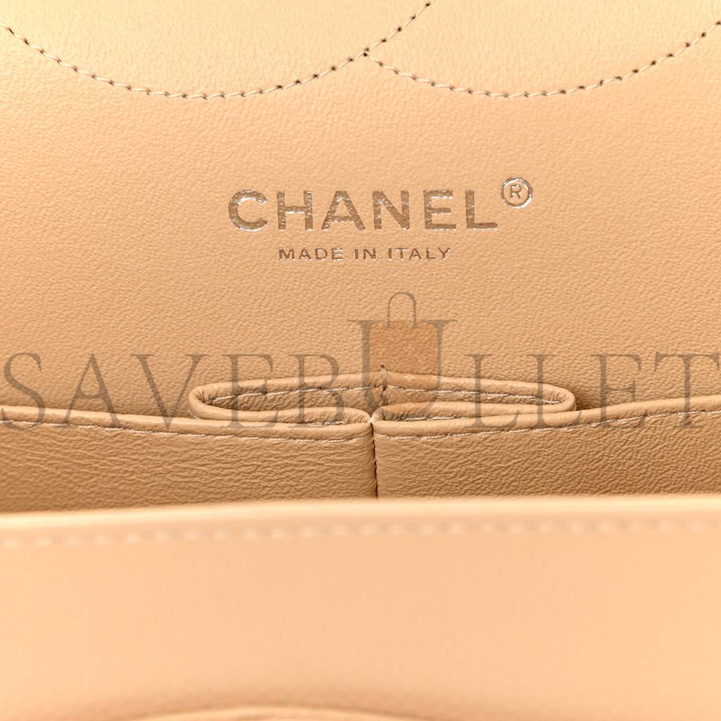 Ch*el caviar quilted jumbo double flap beige silver hardware (30*19*9cm)