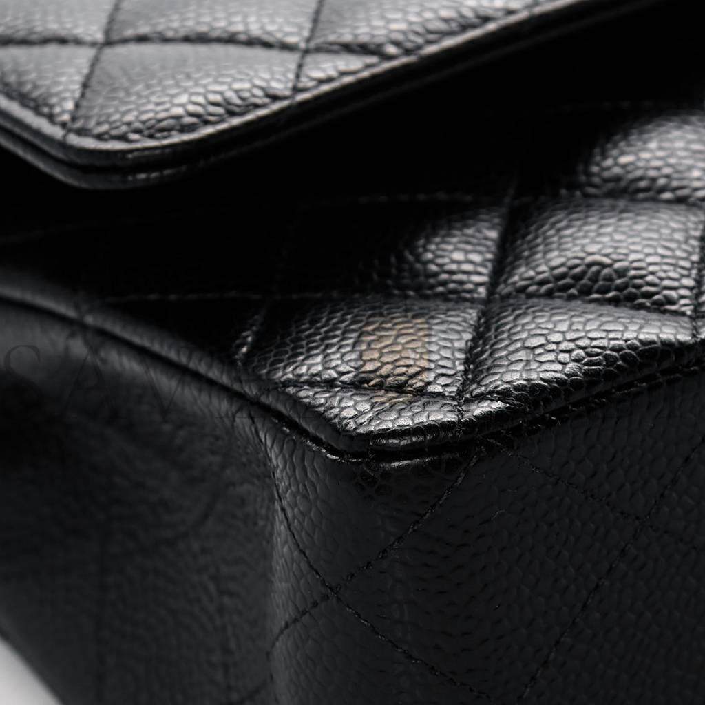 Ch*el caviar quilted medium double flap black silver hardware (25*15*6cm)