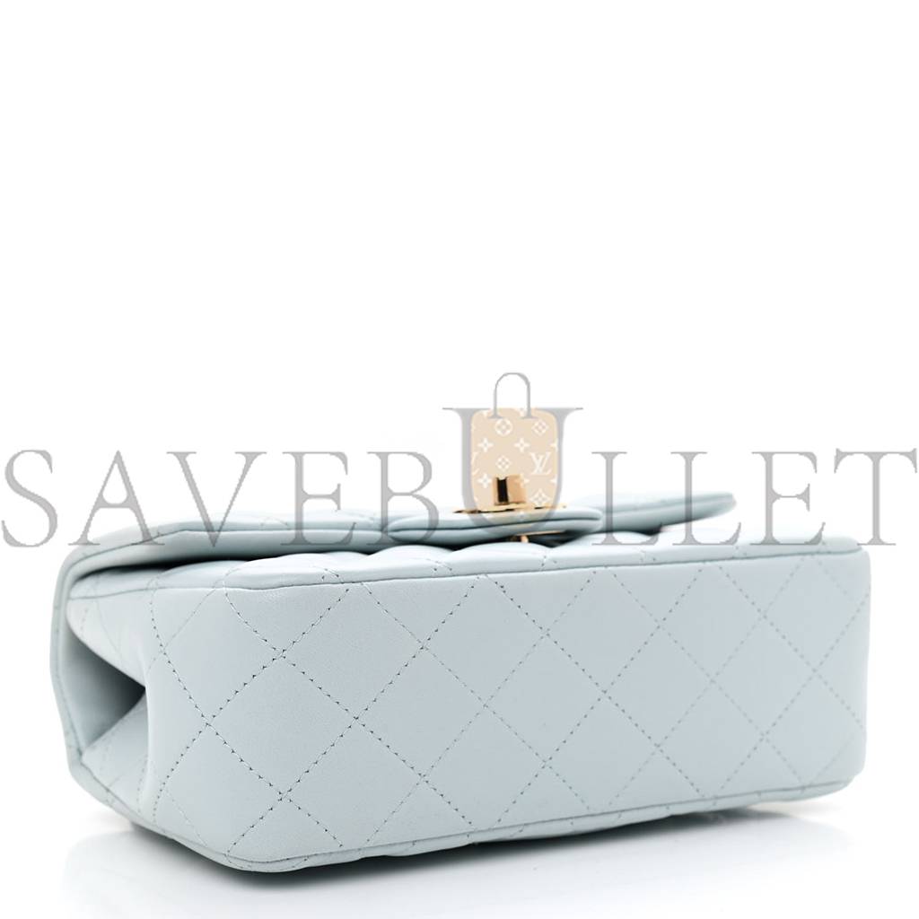 Ch*el lambskin quilted mini top handle rectangular flap light blue rose gold hardware (19*12*6cm)