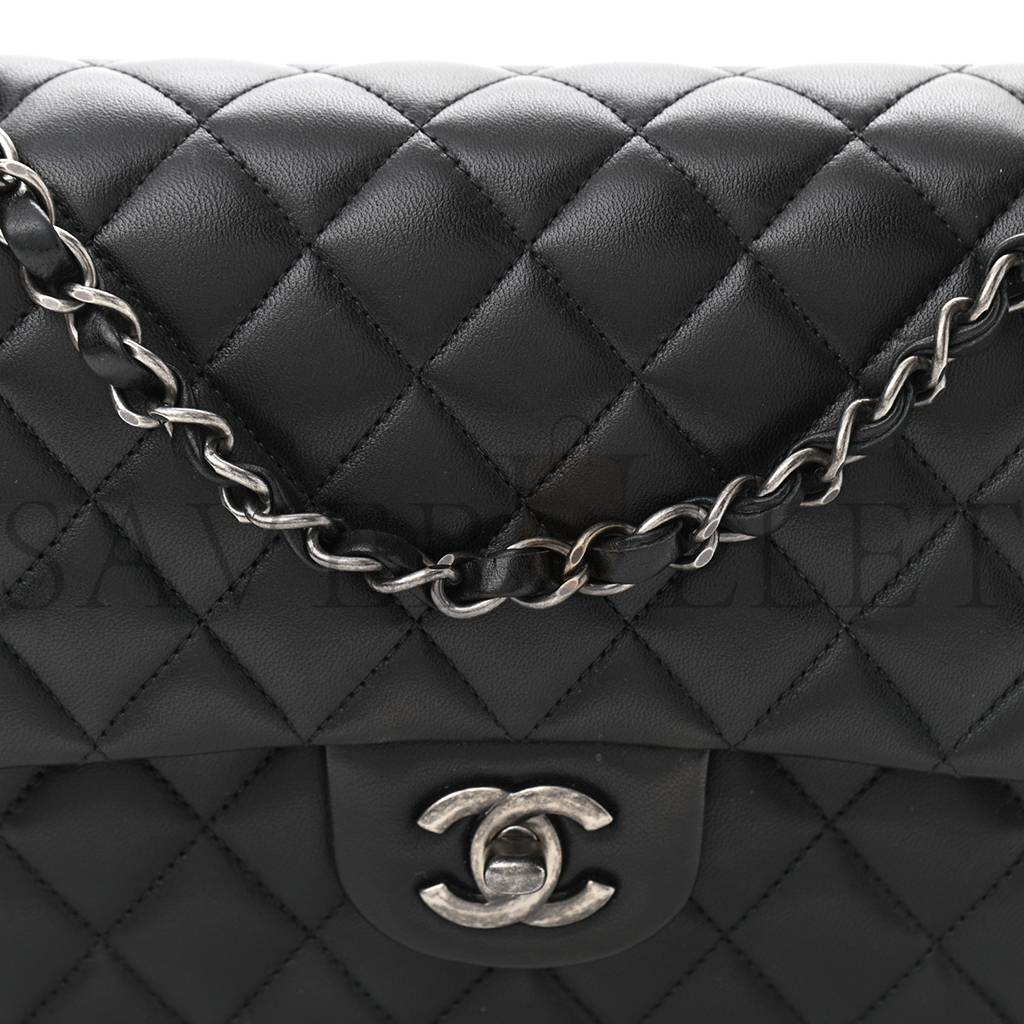 Ch*el lambskin quilted small double flap black silver hardware (25*15*6cm)