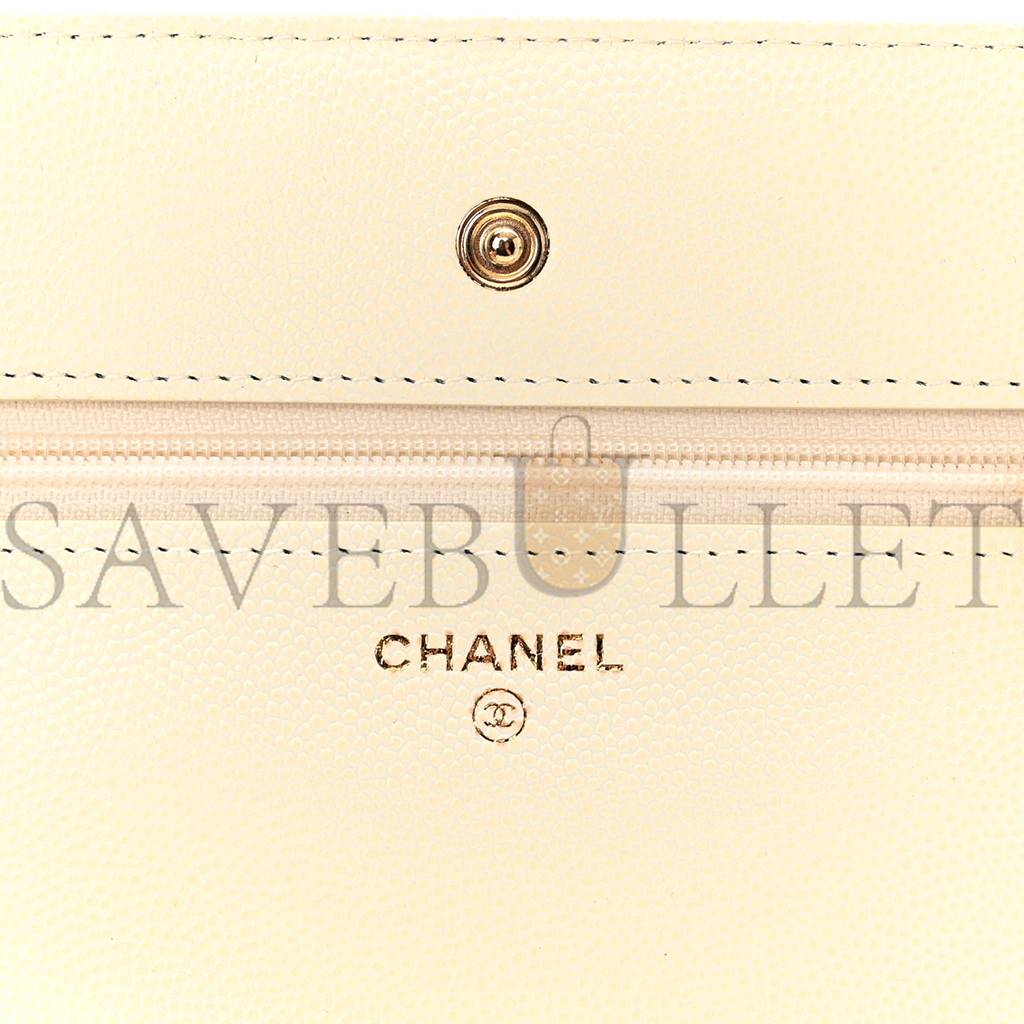 Ch*el caviar quilted wallet on chain woc white rose gold hardware (19*12*4cm)