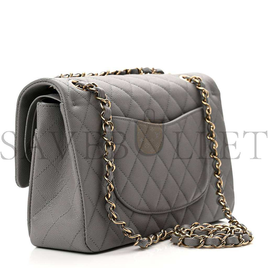 Ch*el caviar quilted medium double flap grey rose gold hardware (25*17*6cm)