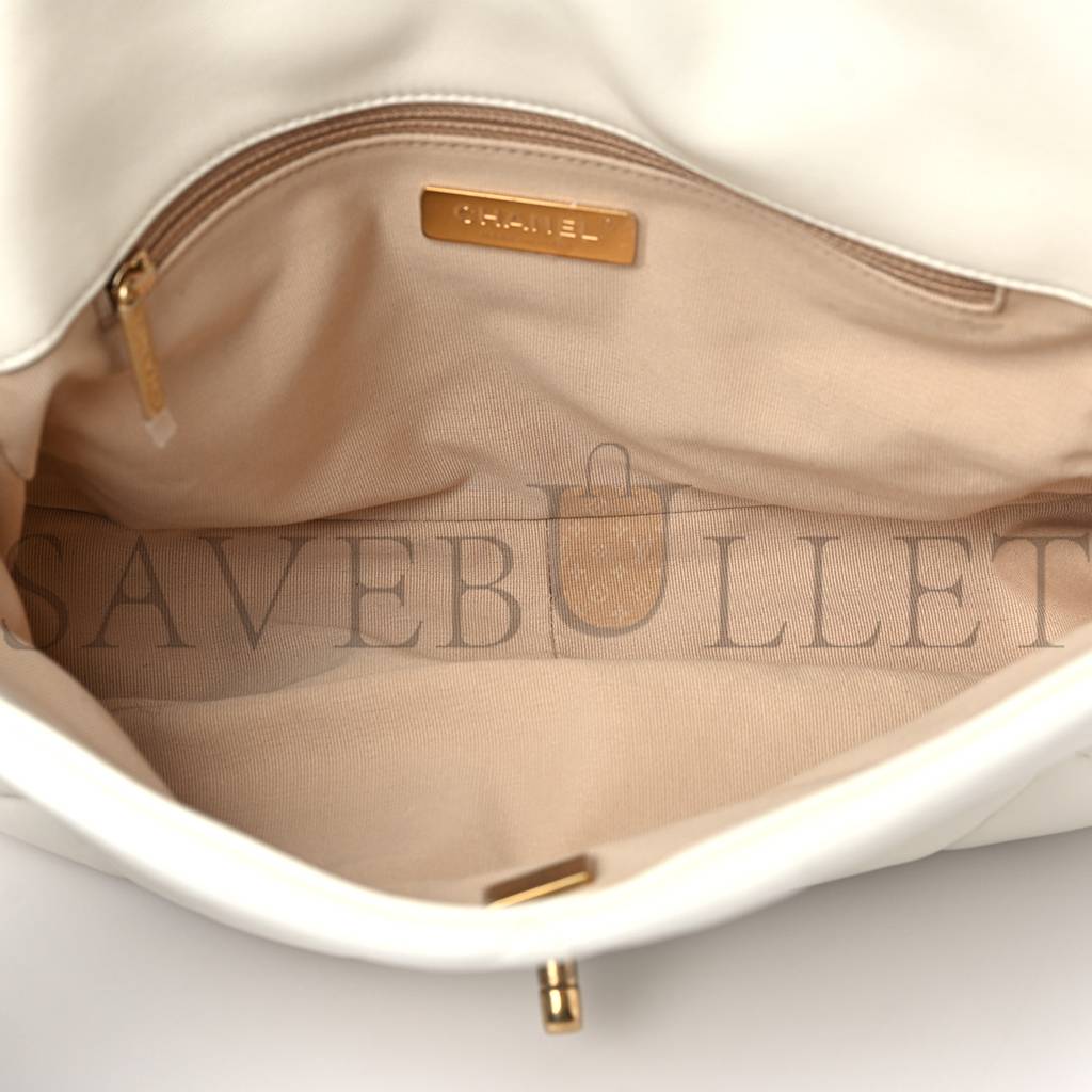 Ch*el lambskin quilted large Ch*el 19 flap white gold hardware (30*20*9cm)