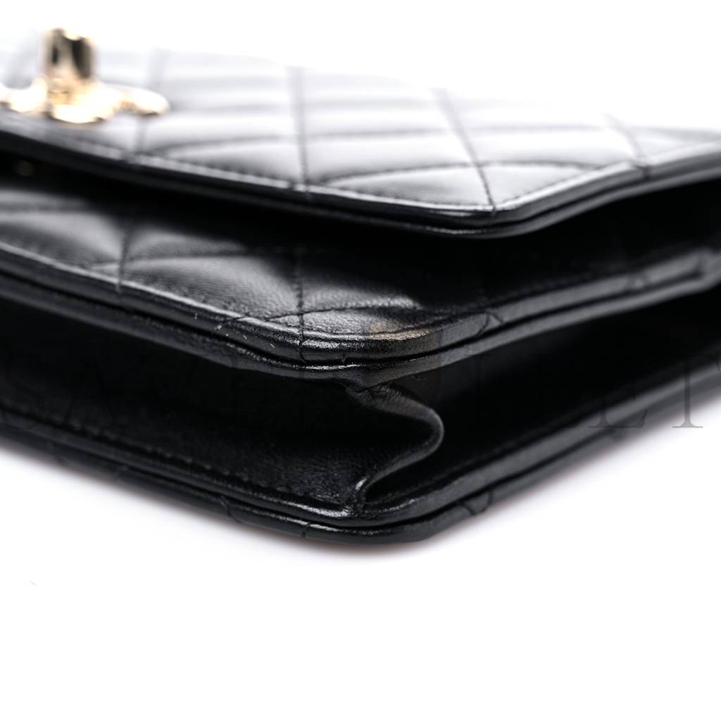 Ch*el lambskin quilted trendy cc wallet on chain woc black rose gold hardware (19*13*4cm)