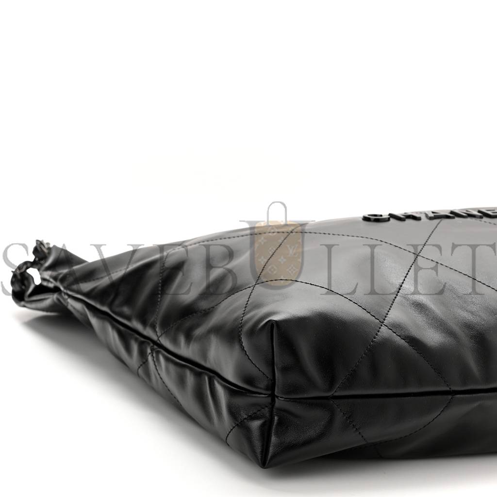 Ch*el shiny calfskin quilted Ch*el 22 so black black hardware (37*35*7cm)