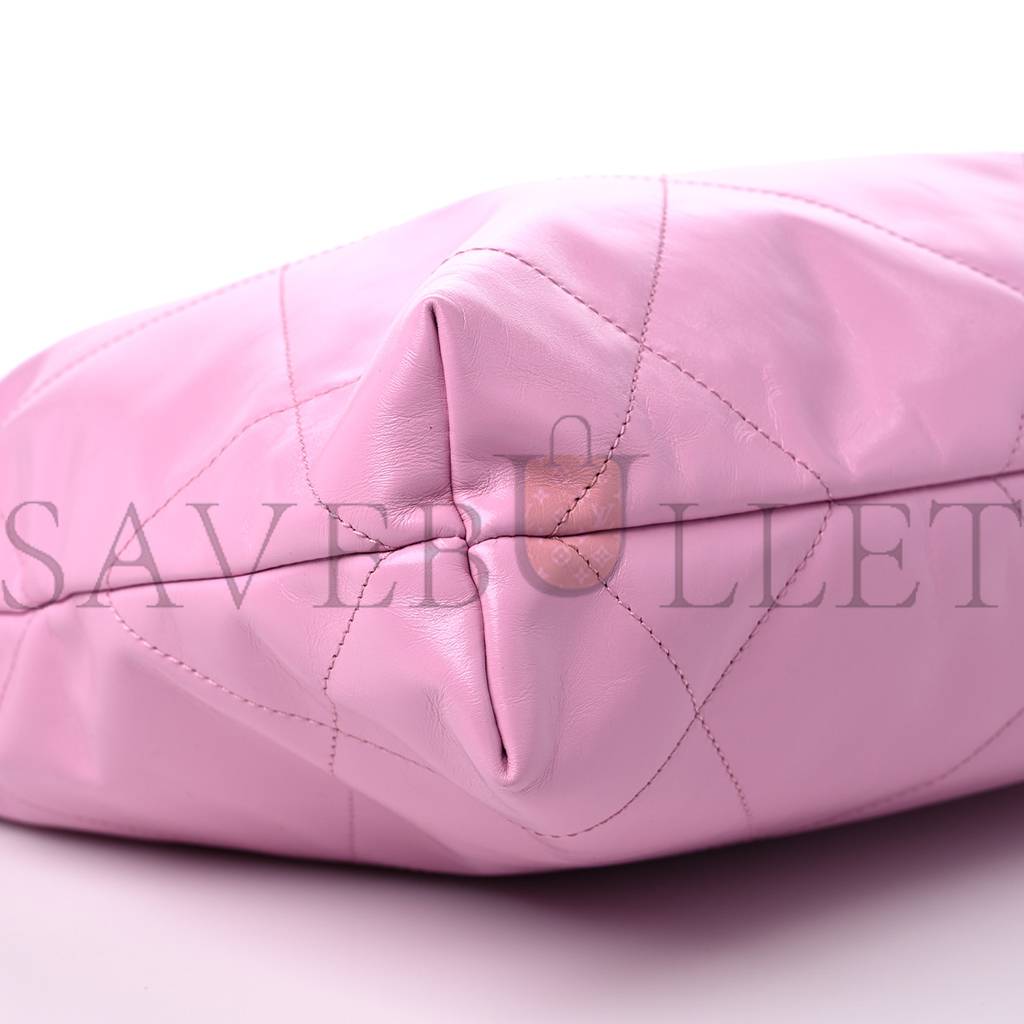 Ch*el shiny calfskin quilted small Ch*el 22 pink gold hardware (37*35*7cm)