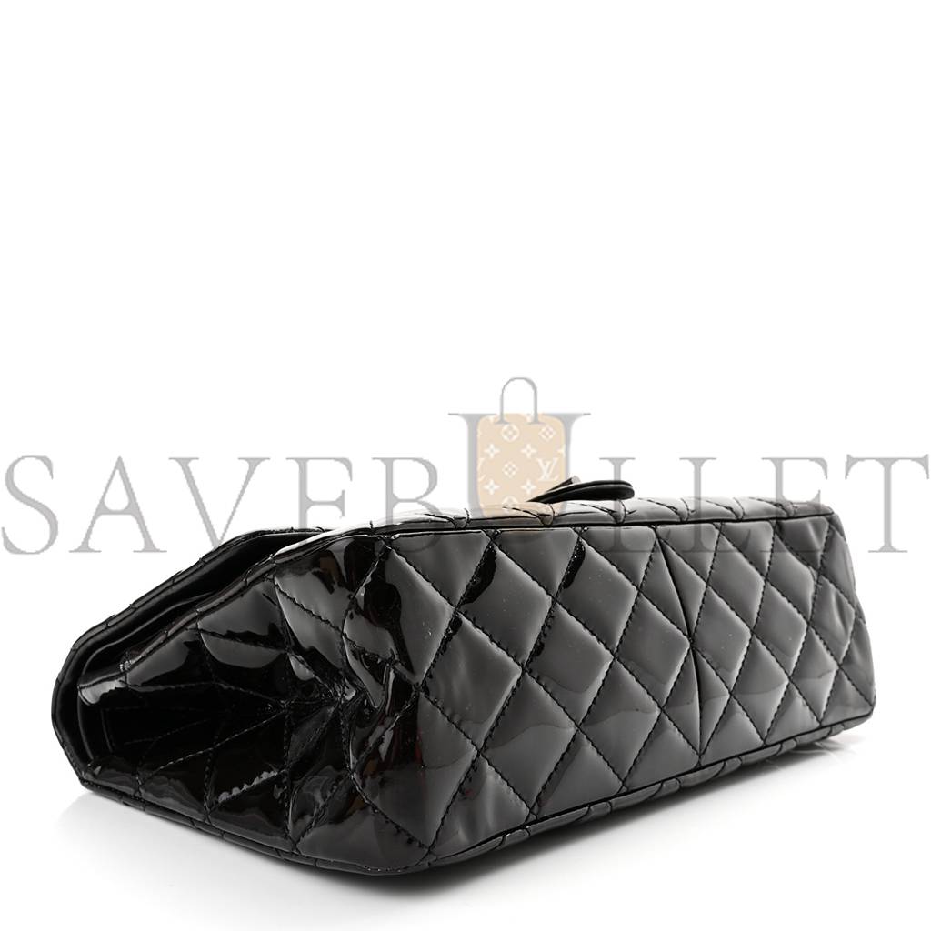 Ch*el patent quilted 2.55 reissue 227 flap prune silver hardware (30*19*10cm)