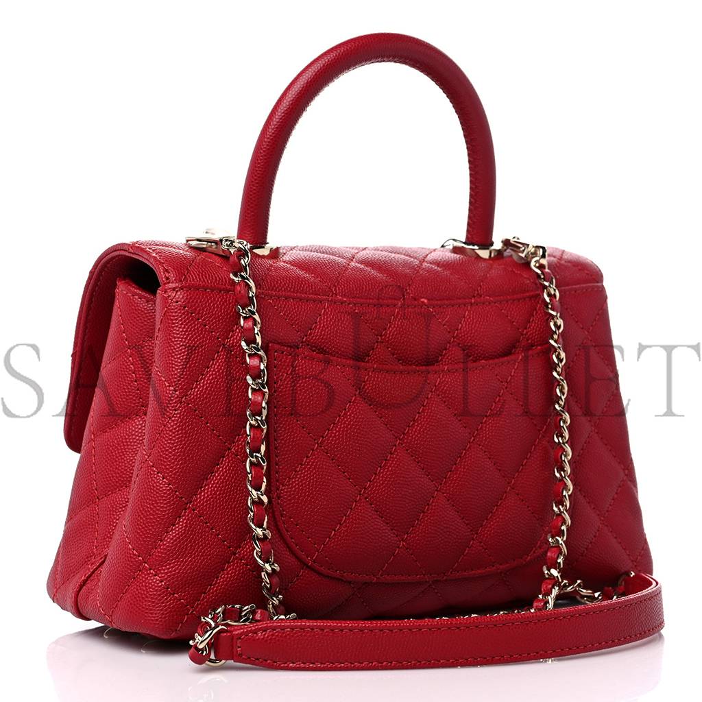 Ch*el caviar quilted mini coco handle flap red rose gold hardware (23*14*10cm)