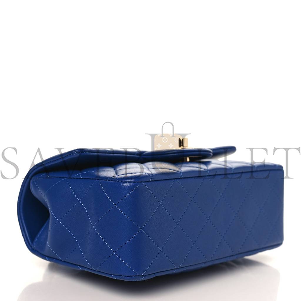 Ch*el lambskin quilted mini top handle rectangular flap blue rose gold hardware (20*12*6cm)