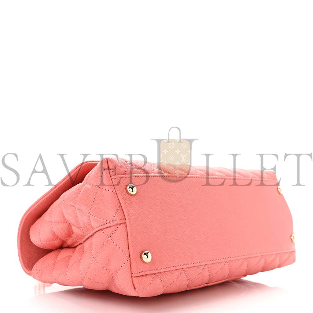 Ch*el caviar quilted small coco handle flap pink rose gold hardware (29*19*9cm)