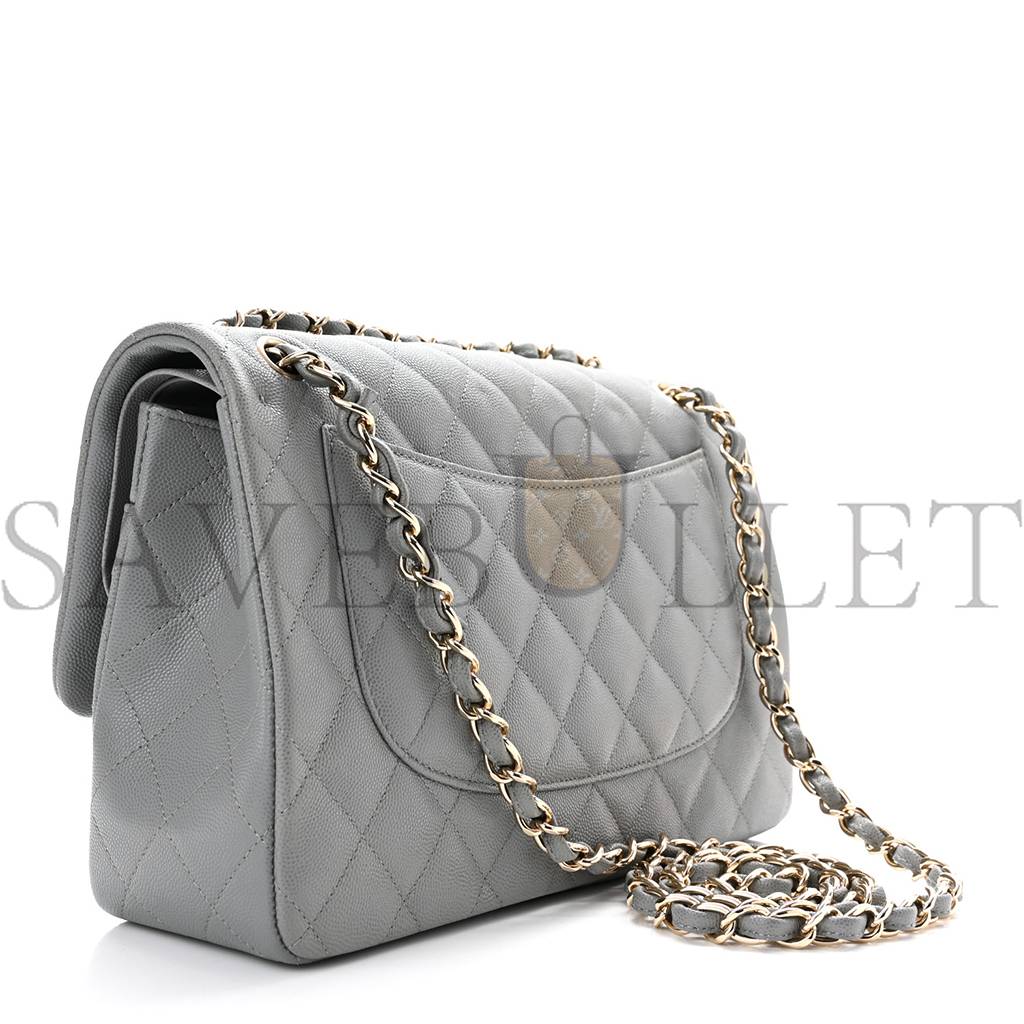 Ch*el caviar quilted jumbo double flap grey rose gold hardware (30*19*8cm)
