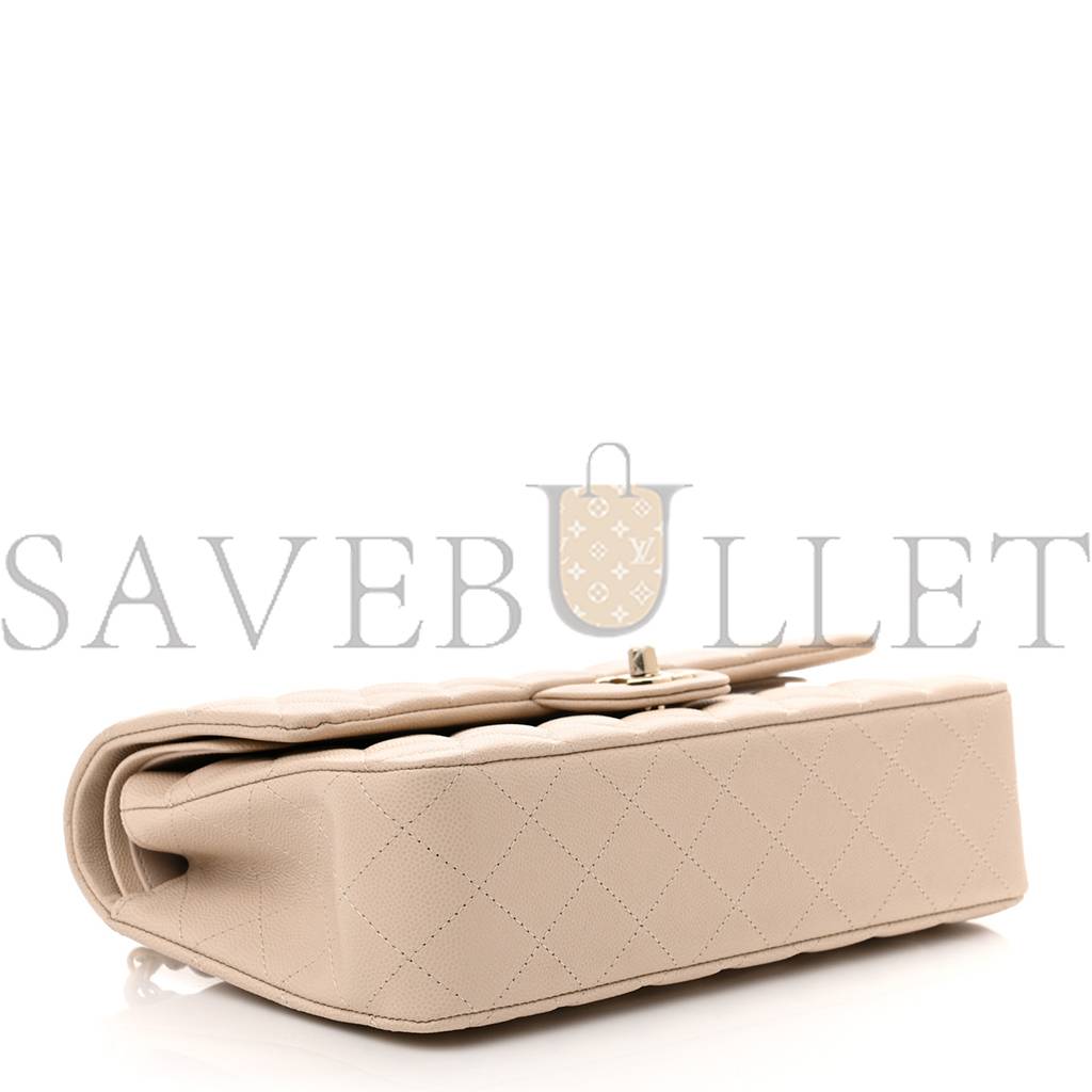 Ch*el caviar quilted medium double flap light beige gold hardware (25*15*6cm)