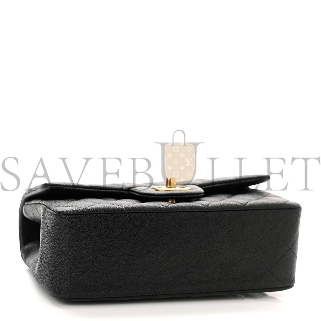 Ch*el caviar quilted mini top handle rectangular flap black gold hardware (20*13*6cm)