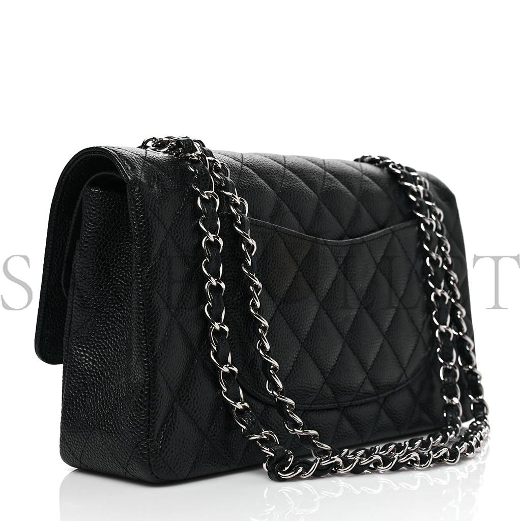 Ch*el caviar quilted medium double flap black silver hardware (25*15*6cm)