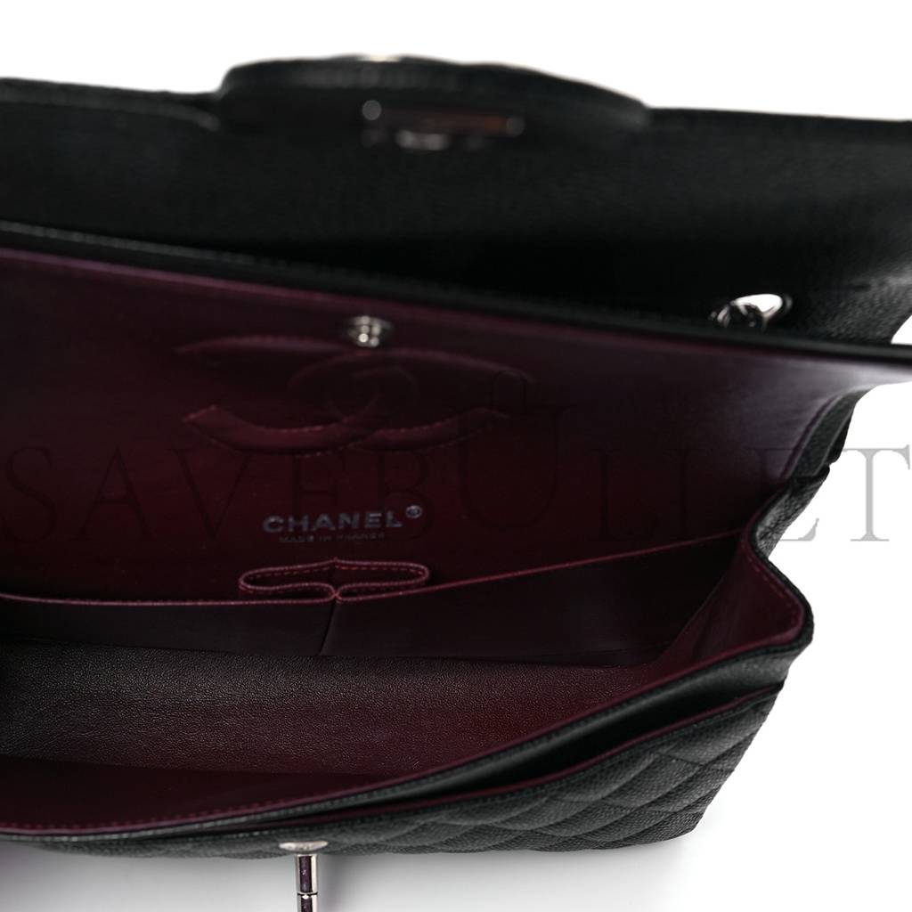 Ch*el caviar quilted medium double flap black silver hardware (25*15*6cm)