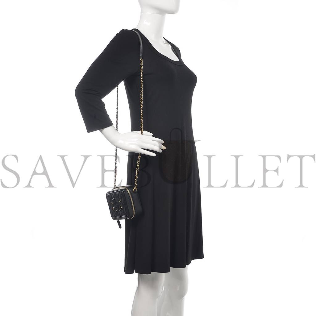 Ch*el caviar quilted cc filigree vanity clutch with chain black (14*10*6cm)