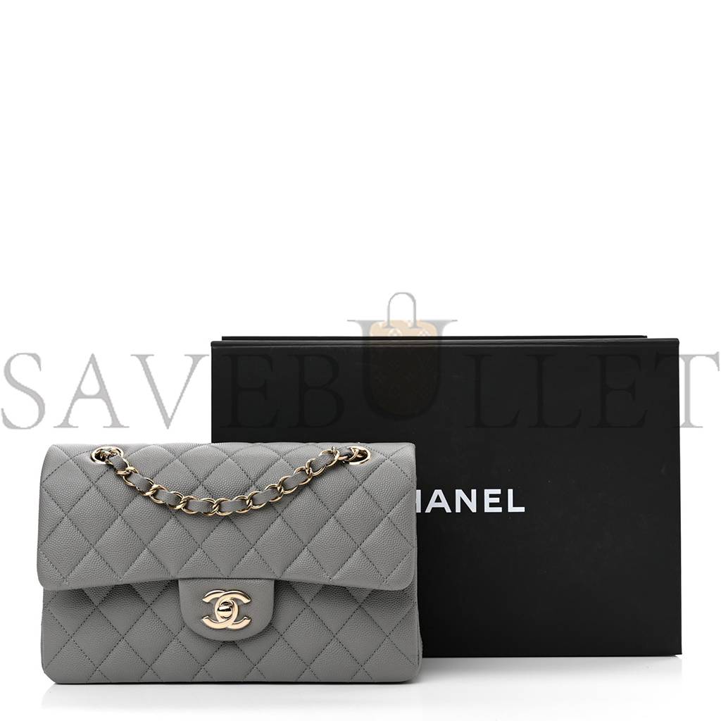 Ch*el caviar quilted small double flap grey rose gold hardware (22*14*7cm)