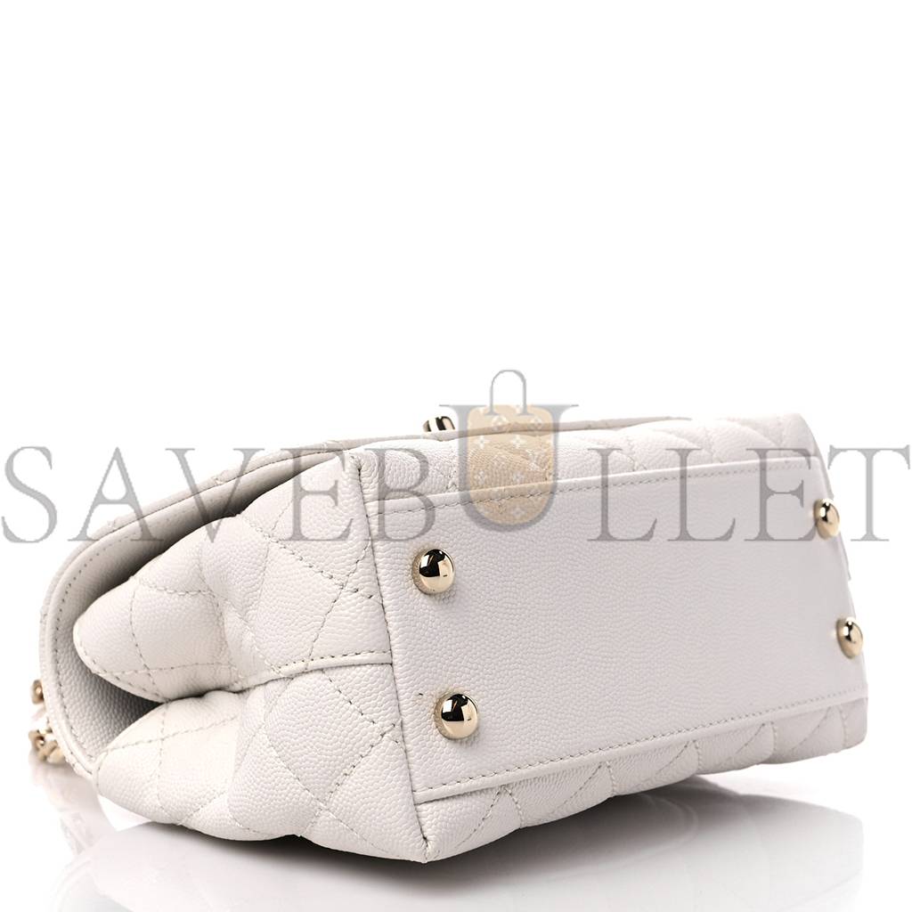 Ch*el caviar quilted extra mini coco handle flap white rose gold hardware (18*12*9cm)