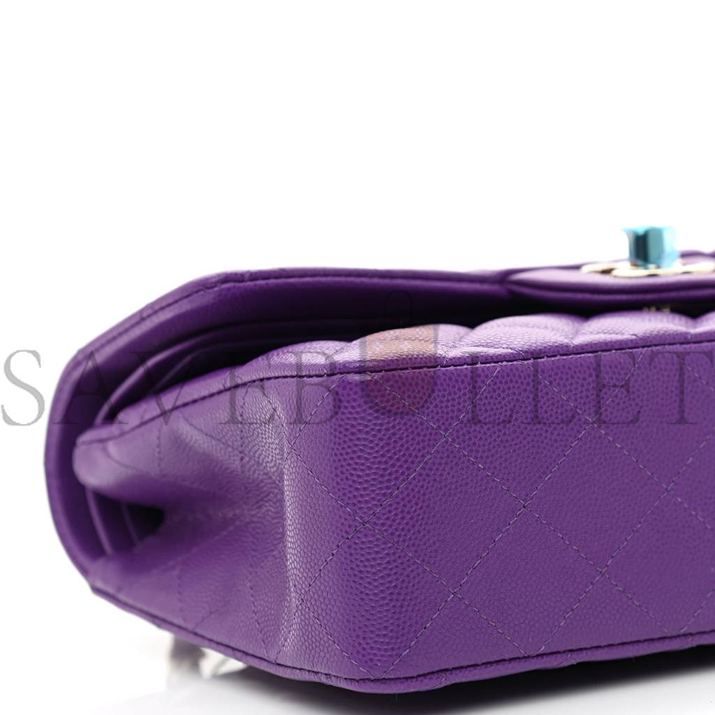 Ch*el caviar quilted small double flap dark purple rose gold hardware (23*14*6cm)