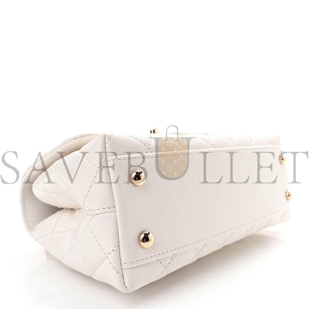 Ch*el caviar quilted mini coco handle flap white gold hardware (23*15*9cm)