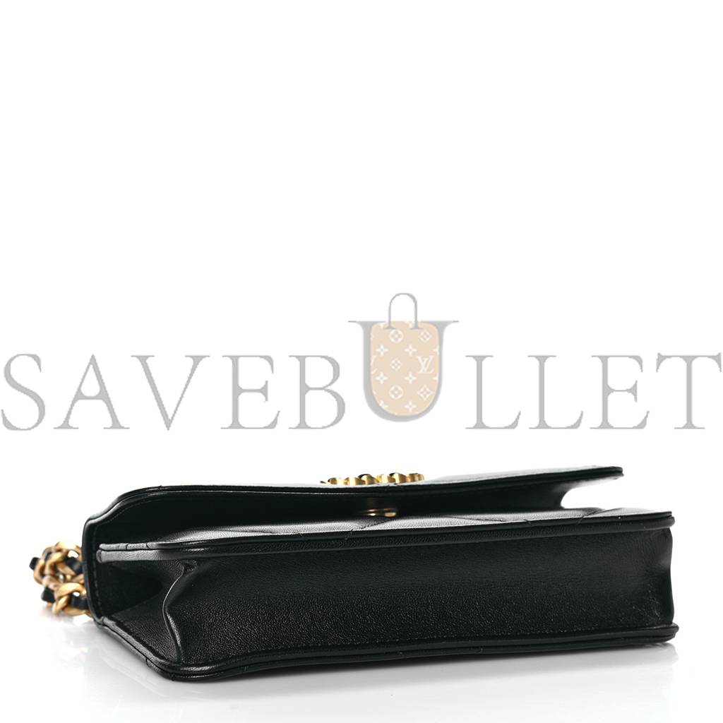 Ch*el lambskin quilted Ch*el 19 flap phone holder with chain black gold hardware (17*10*4cm)