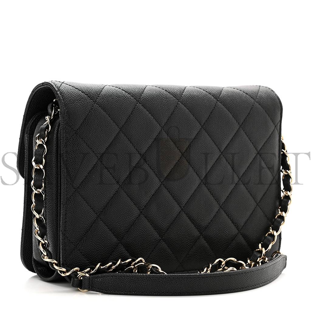 Ch*el caviar quilted large like a wallet flap black rose gold hardware (22*16*8cm)