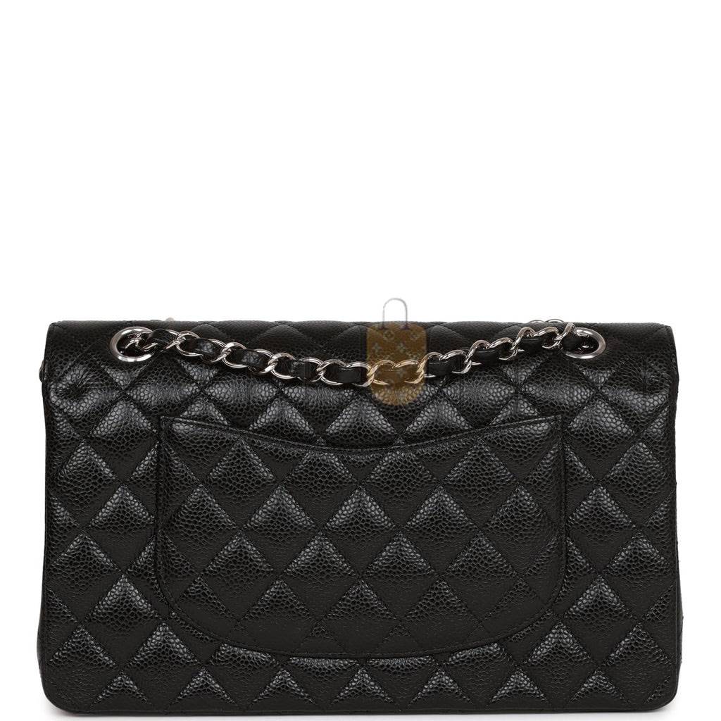 Ch*el medium classic double flap bag black quilted caviar silver hardware (25*15*7cm)