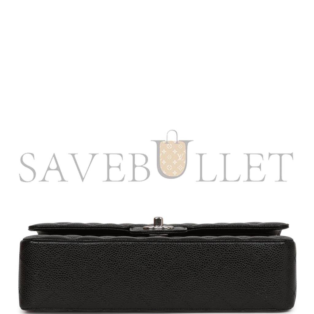 Ch*el medium classic double flap bag black quilted caviar silver hardware (25*15*7cm)